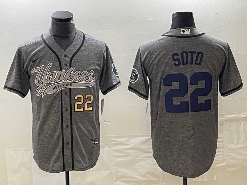 Mens New York Yankees #22 Juan Soto Number Grey Gridiron Cool Base Stitched Baseball Jersey->new york yankees->MLB Jersey